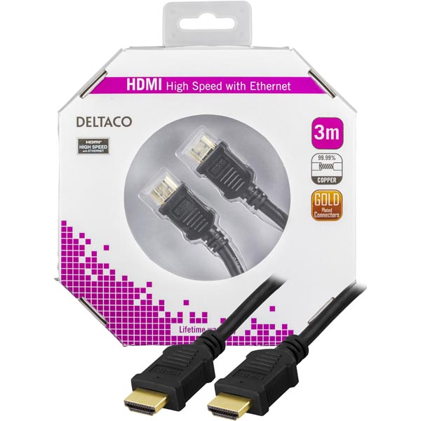 Kabelis DELTACO HDMI-HDMI, 3.0m, juodas / HDMI-1030-K