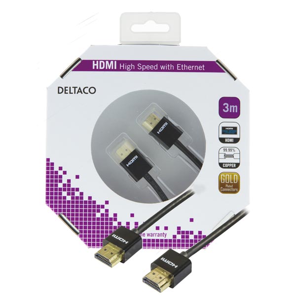 DELTACO HDMI kabelis, UltraHD in 30Hz, 3m, juodas / HDMI-1093-K