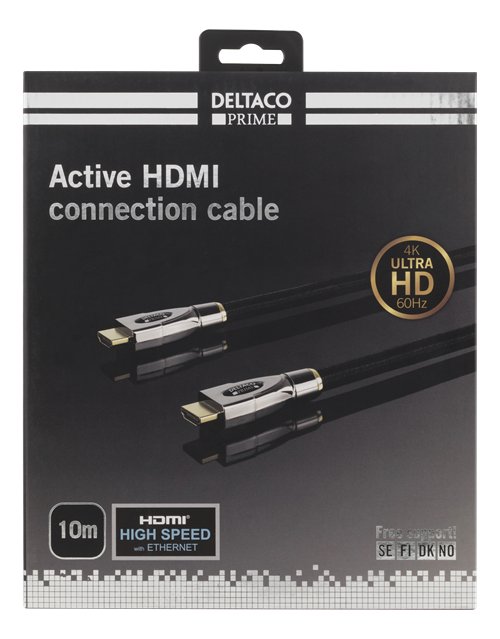 DELTACO PRIME Aktyvus HDMI kabelis, 10m, medžiaginis, 4K, Juodas HDMI-4100