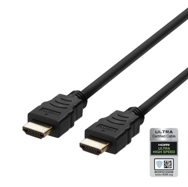 Ultra High Speed HDMI kabelis DELTACO 2M, eARC, QMS, 8K at 60Hz, 4K at 120Hz, juodas / HU-20-R