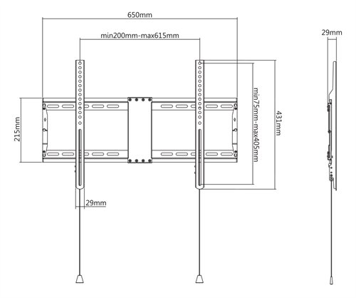 Fiksuotas sieninis laikiklis DELTACO OFFICE lankstomas, 37"-80", 70kg, 200x200-600x400, juodas / ARM-0201