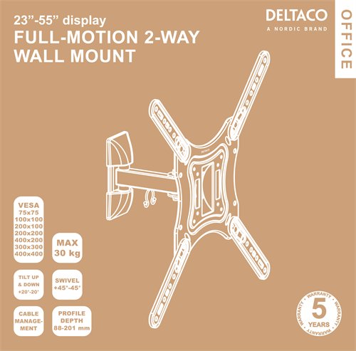 „DELTACO“ 2 krypčių laikiklis , 23 "-55", 30 kg, 75x75-400-400 / ARM-0254