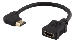 Lankstus HDMI adapteris, 0,2 m, kampinis, HDMI M / F, UHD DELTACO juoda / HDMI-21D