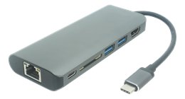 Jungčių stotelė DELTACO USB  C, HDMI, RJ45, 2xUSB, C USB jungtis krovimui, atminties kortelės skaitytuvas, juoda / USBC-1266