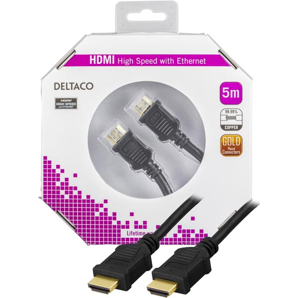 DELTACO HDMI kabelis, 4K, UltraHD in 30Hz, 5m, juodas / HDMI-1050-K