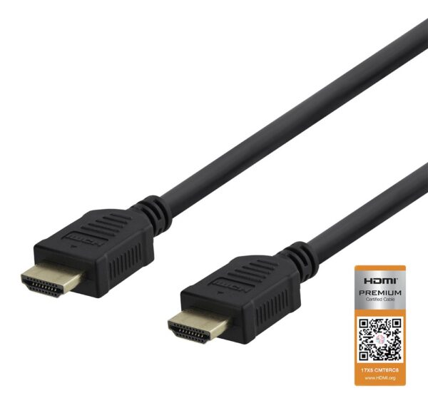 HDMI kabelis DELTACO Premium High Speed, 4K UHD, 1m, juodas / HDMI-1010-K / R00100003