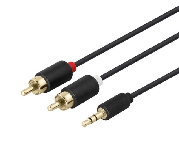 Audio kabelis DELTACO 3.5mm male - 2xRCA male 1m, juodas / MM-139-K / R00180003
