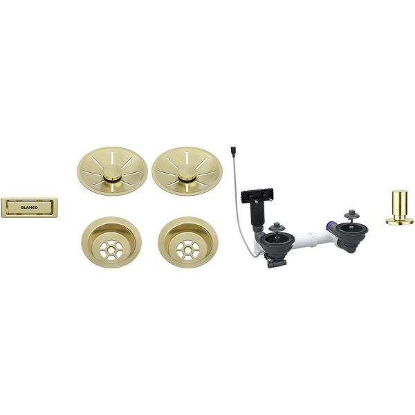 Priedai BLANCO Waste fitting set 2x3,5'' InFino Pop Up Control Satin Gold, double bowl